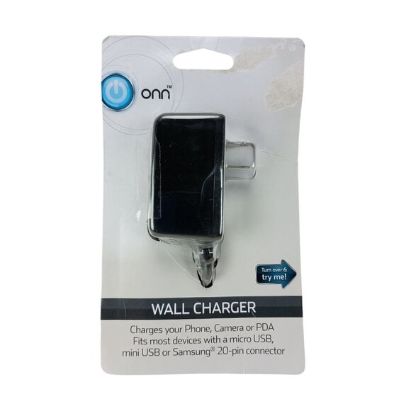 Onn Wall Charger 3 in 1 Micro Mini USB Samsung 20 Pin Connector Black - Picture 1 of 4